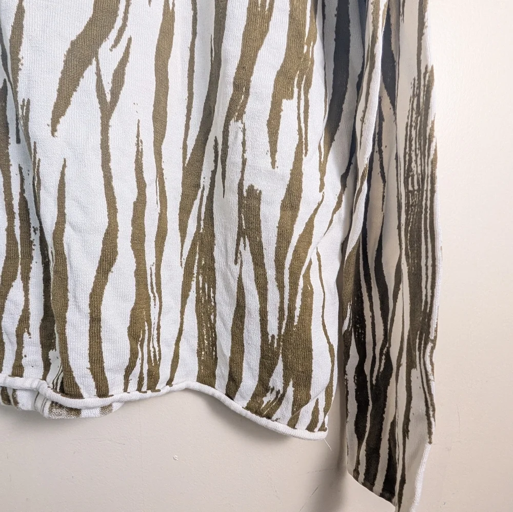 Garnett Hill Feathered Waves Brown & White Silk Cotton Knit Pullover Sweater - Picture 5 of 8